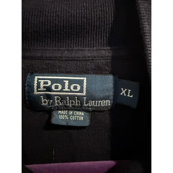 POLO Ralph Lauren Knit Sweater Jacket Men XL Black Varsity Full-Zip Vintage